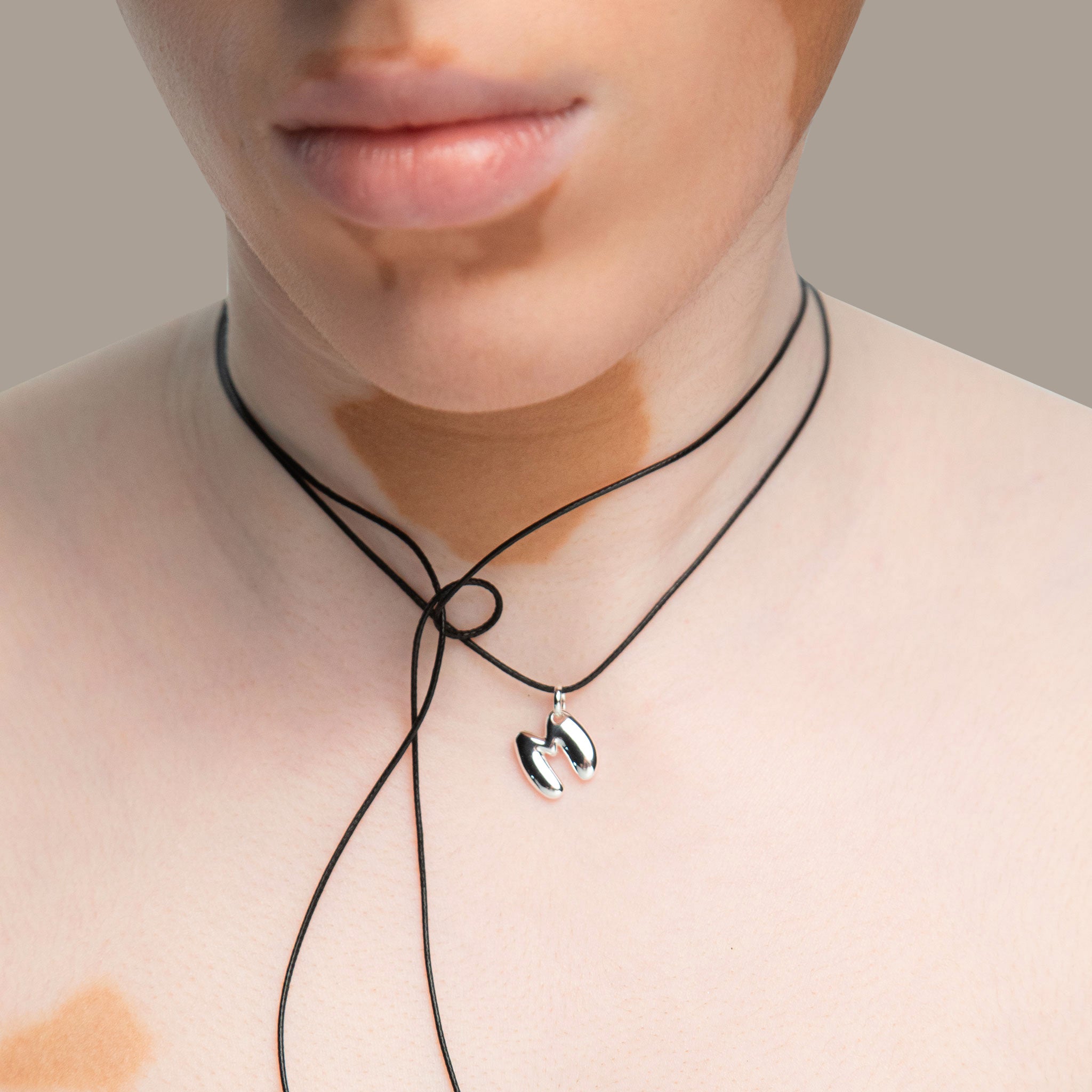 Initial M Cord String Necklace in Silver